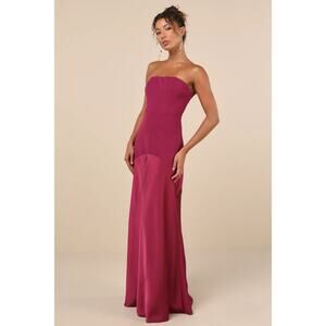 NEW Lulu's Compelling Style Plum Purple Strapless A-Line Maxi Dress Womens Large